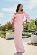 Φόρεμα maxi με σατέν λεπτομέρεια και φιόγκους baby pink