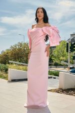 Φόρεμα maxi με σατέν λεπτομέρεια και φιόγκους baby pink - Image 3