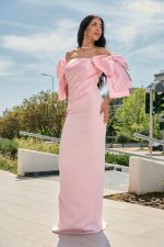 Φόρεμα maxi με σατέν λεπτομέρεια και φιόγκους baby pink - Image 4