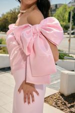 Φόρεμα maxi με σατέν λεπτομέρεια και φιόγκους baby pink - Image 7