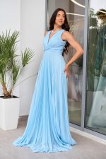 Φόρεμα maxi πλισέ με twisted σχέδιο στο μπούστο baby blue - Image 4