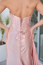 Φόρεμα maxi στράπλες σατεν με στρας baby pink - Image 7