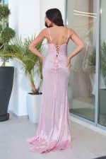 Φόρεμα γοργονέ maxi με στρας baby pink - Image 5