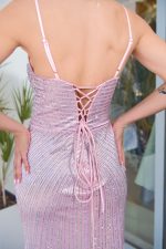 Φόρεμα γοργονέ maxi με στρας baby pink - Image 7