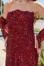 Φόρεμα maxi με παγιέτες και αποσπώμενα μανίκια βουργουνδί - Image 4
