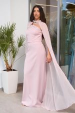 Φόρεμα maxi με πέτρες και αποσπώμενη κάπα baby pink - Image 3
