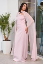 Φόρεμα maxi με πέτρες και αποσπώμενη κάπα baby pink - Image 4