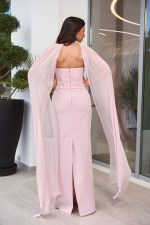 Φόρεμα maxi με πέτρες και αποσπώμενη κάπα baby pink - Image 5