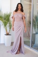 Φόρεμα maxi lurex με διακοσμημένο μπούστο dusty pink - Image 2