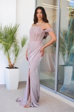 Φόρεμα maxi lurex με διακοσμημένο μπούστο dusty pink - Image 4