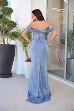 Φόρεμα maxi lurex με διακοσμημένο μπούστο dusty blue - Image 5