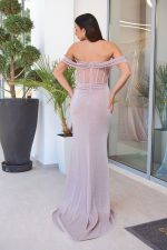 Φόρεμα maxi lurex με διακοσμημένο μπούστο dusty pink - Image 5