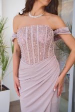 Φόρεμα maxi lurex με διακοσμημένο μπούστο dusty pink - Image 6
