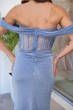Φόρεμα maxi lurex με διακοσμημένο μπούστο dusty blue - Image 7