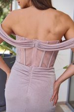 Φόρεμα maxi lurex με διακοσμημένο μπούστο dusty pink - Image 7