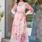 Φόρεμα maxi floral με λεπτομέρεια δαντέλα σομόν