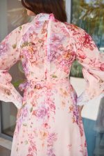 Φόρεμα maxi floral με λεπτομέρεια δαντέλα σομόν - Image 8