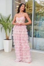 Φόρεμα maxi floral με βολάν λευκό-ροζ - Image 2