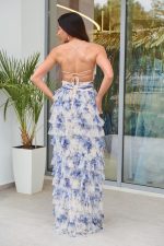 Φόρεμα maxi floral με βολάν λευκό-μπλε - Image 5