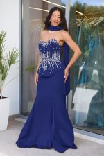 Φόρεμα maxi στράπλες γοργονέ τύπου πέπλουμ navy blue - Image 3