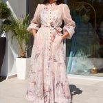Φόρεμα maxi με floral με κουμπιά κόσμημα και στρας σομόν