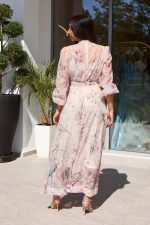 Φόρεμα maxi με floral με κουμπιά κόσμημα και στρας σομόν - Image 5
