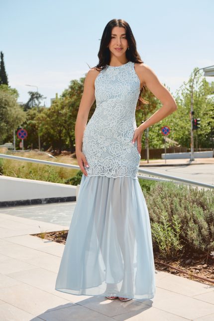Φόρεμα maxi με δαντέλα baby blue