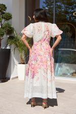 Φόρεμα maxi με floral με balloon μανίκια και στρας άσπρο - Image 4