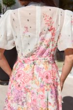 Φόρεμα maxi με floral με balloon μανίκια και στρας άσπρο - Image 6