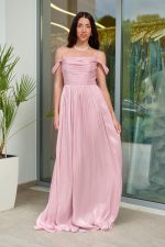 Φόρεμα maxi πλισέ κρουαζέ με ντραπέ μπούστο dusty pink - Image 2