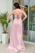 Φόρεμα maxi πλισέ κρουαζέ με ντραπέ μπούστο dusty pink - Image 6