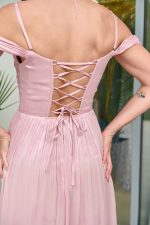 Φόρεμα maxi πλισέ κρουαζέ με ντραπέ μπούστο dusty pink - Image 8