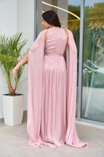Φόρεμα maxi πλισέ κρουαζέ με κάπα dusty pink - Image 4