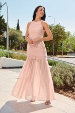 Φόρεμα maxi με δαντέλα baby pink - Image 2
