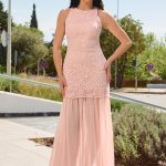 Φόρεμα maxi με δαντέλα baby pink
