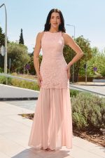 Φόρεμα maxi με δαντέλα baby pink