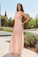 Φόρεμα maxi με δαντέλα baby pink - Image 3