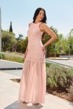 Φόρεμα maxi με δαντέλα baby pink - Image 4