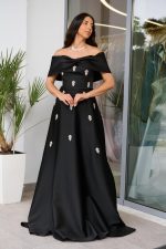 Φόρεμα maxi off shoulder με διακοσμητικές πέτρες μαύρο - Image 2