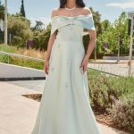 Φόρεμα maxi off shoulder με διακοσμητικές πέτρες μέντα