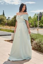 Φόρεμα maxi off shoulder με διακοσμητικές πέτρες μέντα - Image 4