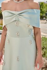 Φόρεμα maxi off shoulder με διακοσμητικές πέτρες μέντα - Image 6