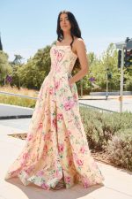 Φόρεμα maxi στράπλες με floral print κίτρινο - Image 4