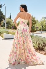 Φόρεμα maxi στράπλες με floral print κίτρινο - Image 5