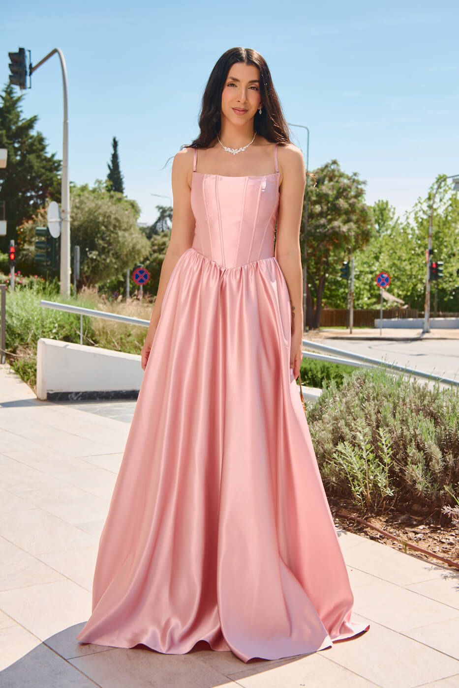 Φόρεμα maxi με κορσέ baby pink
