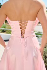 Φόρεμα midi στράπλες με φιόγκο baby pink - Image 6