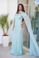 Φόρεμα maxi off shoulder με παγιέτες και κάπα μέντα - Image 5