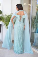 Φόρεμα maxi off shoulder με παγιέτες και κάπα μέντα - Image 6