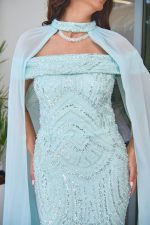 Φόρεμα maxi off shoulder με παγιέτες και κάπα μέντα - Image 7