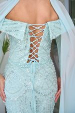 Φόρεμα maxi off shoulder με παγιέτες και κάπα μέντα - Image 8